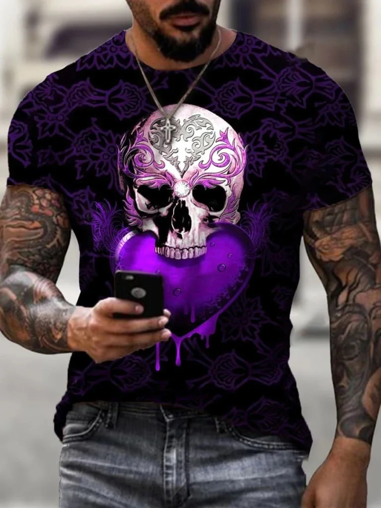 Men's creative head art love print short-sleeved round neck T-shirt / [viawink] /