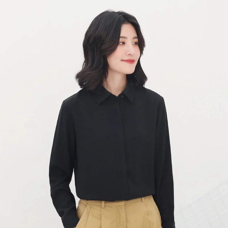 Brand Simplicity Chiffon Shirt and Tops 2021 New Women Solid Colors Casual Long Sleeve Blouse Lady Office OL Shirts Blusas