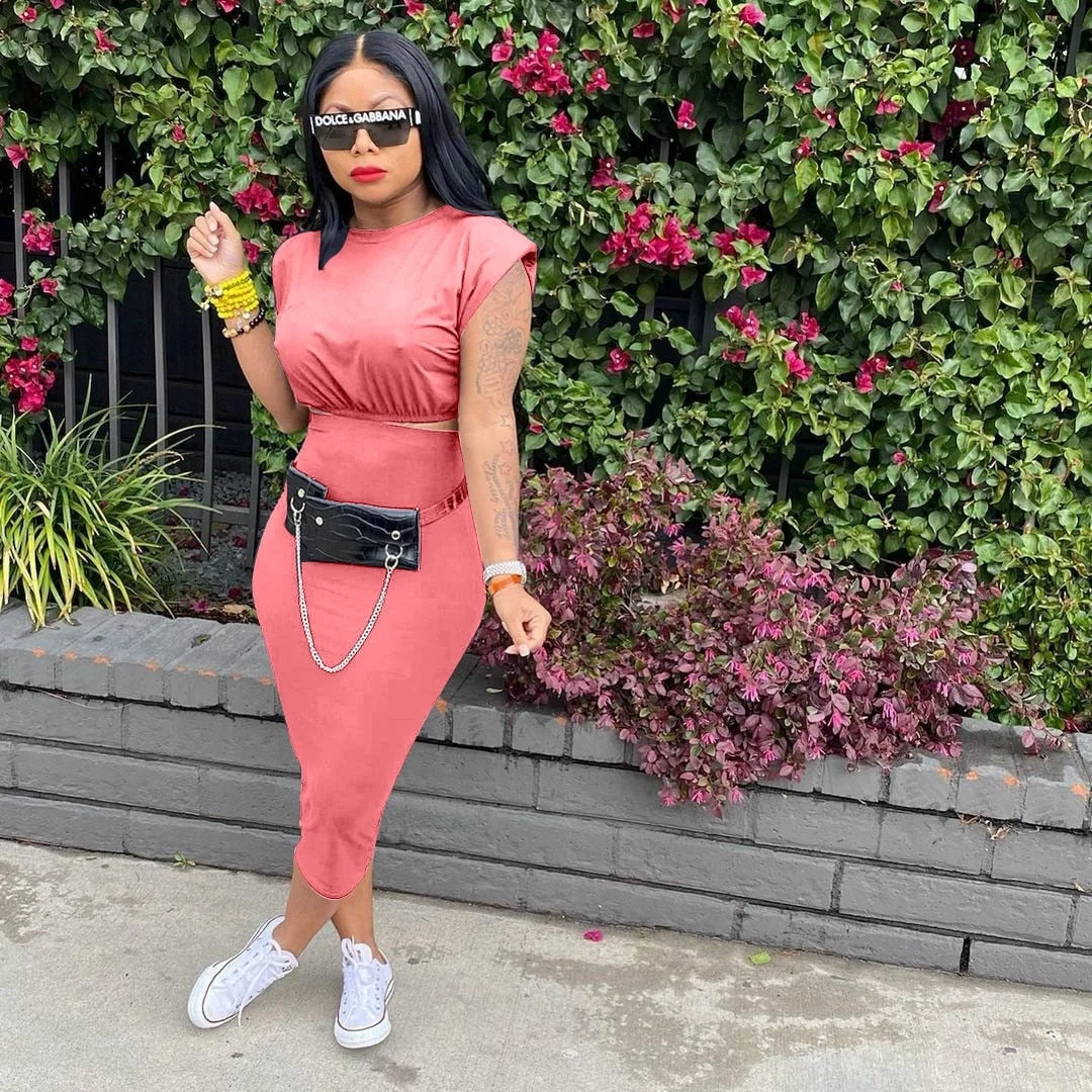 CM.YAYA Women Skirts Two 2 Piece Set Fashion Streetwear Crop Tops and Midi Skirt Matching Set Classic Outfits