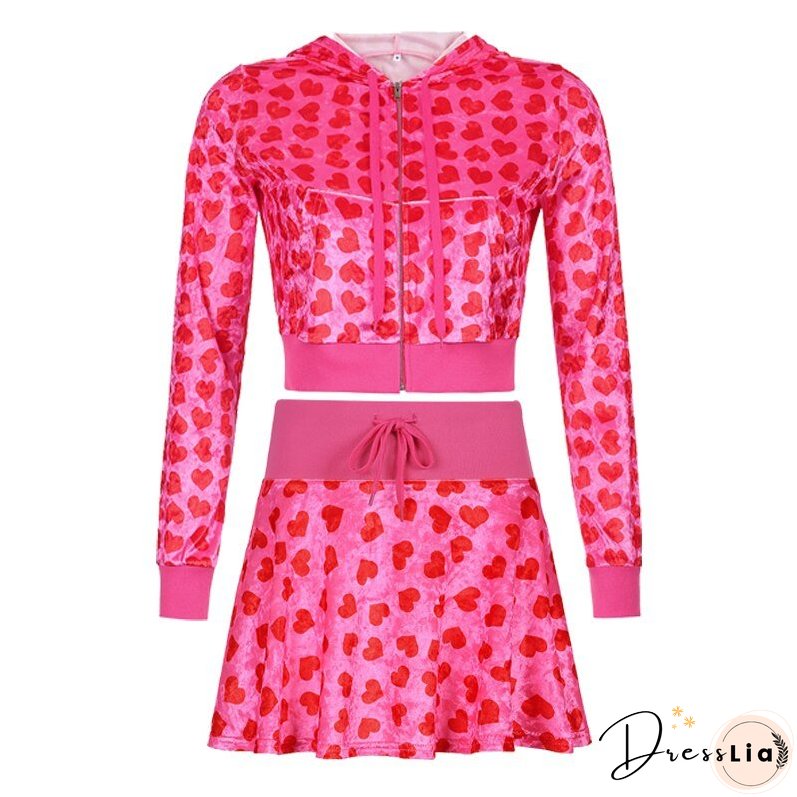 Christmas Gift Kefira Autumn Winter Sweet Velvet Diamond Heart Hoodies Women Hooded Jackets Zip Up Long Sleeve Cropped Top Sweatshirts