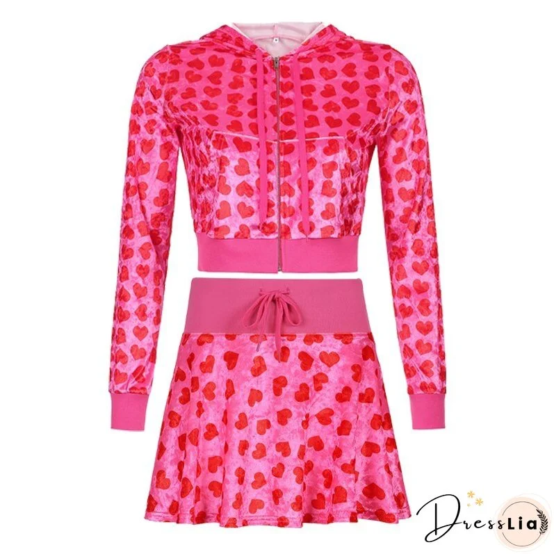 Christmas Gift Kefira Autumn Winter Sweet Velvet Diamond Heart Hoodies Women Hooded Jackets Zip Up Long Sleeve Cropped Top Sweatshirts