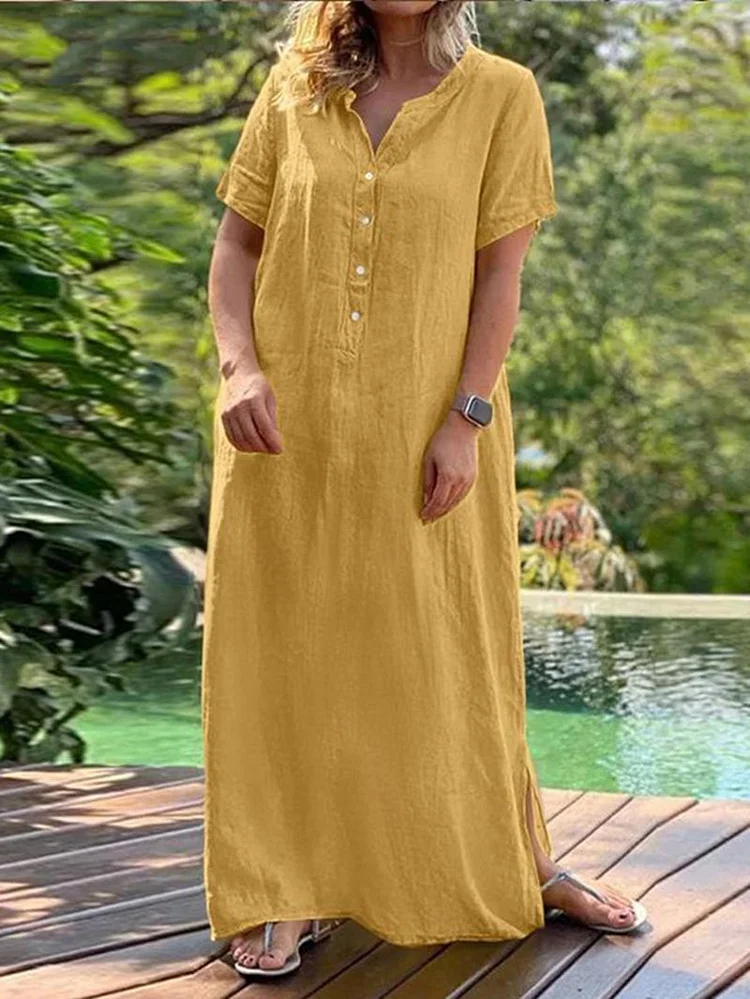 Solid Color Buckle Loose Dress