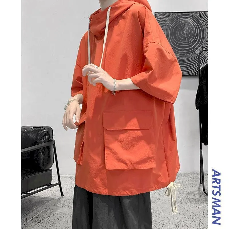 Punk Overized Tshirt Women T Shirt Men Summer/autumn Hooded Short-sleeved T-shirt Men Trendy Men's Korean Students Loose Hooded
