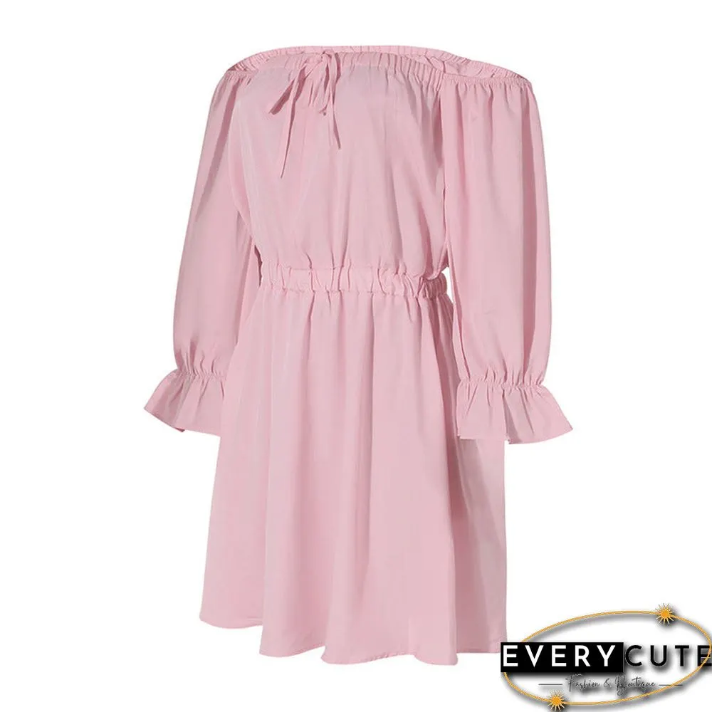 Off Shoulder Long Sleeve Elastic Waist Mini Dress