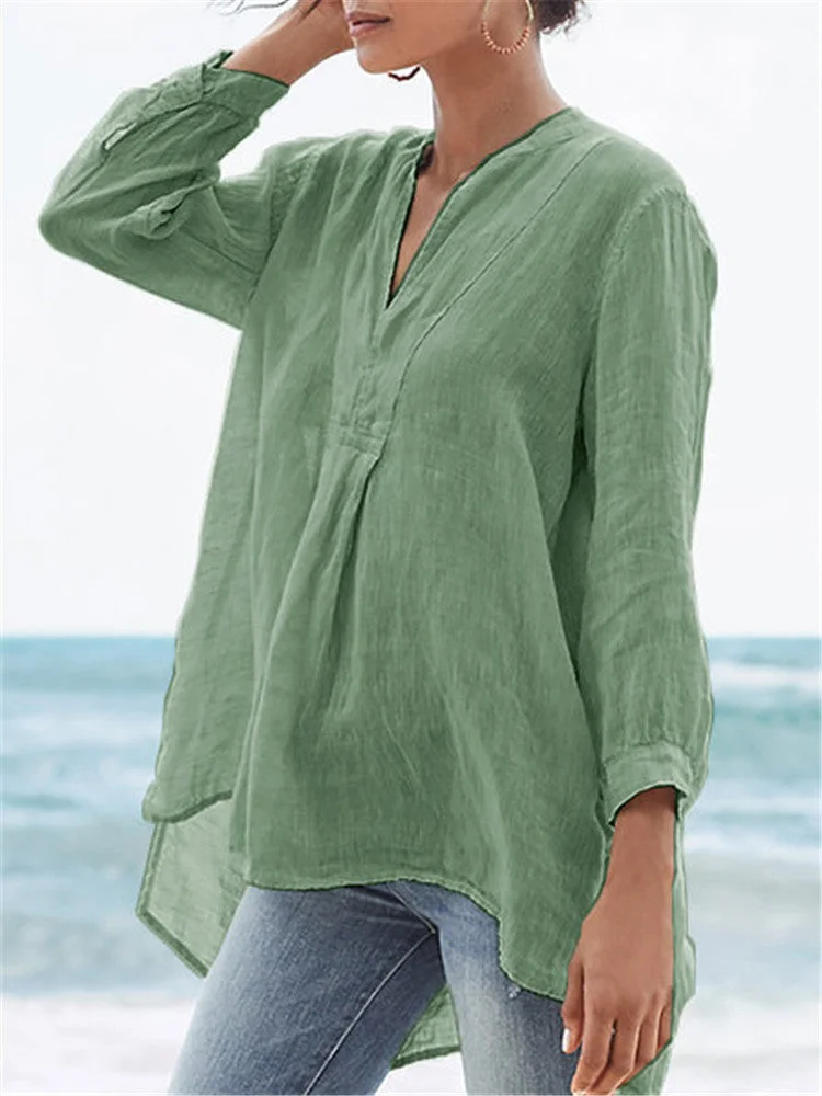 Fashion Linen Solid Color Loose Shirt - S/5XL socialshop