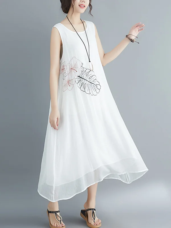 Loose Embroidered Sleeveless Dress