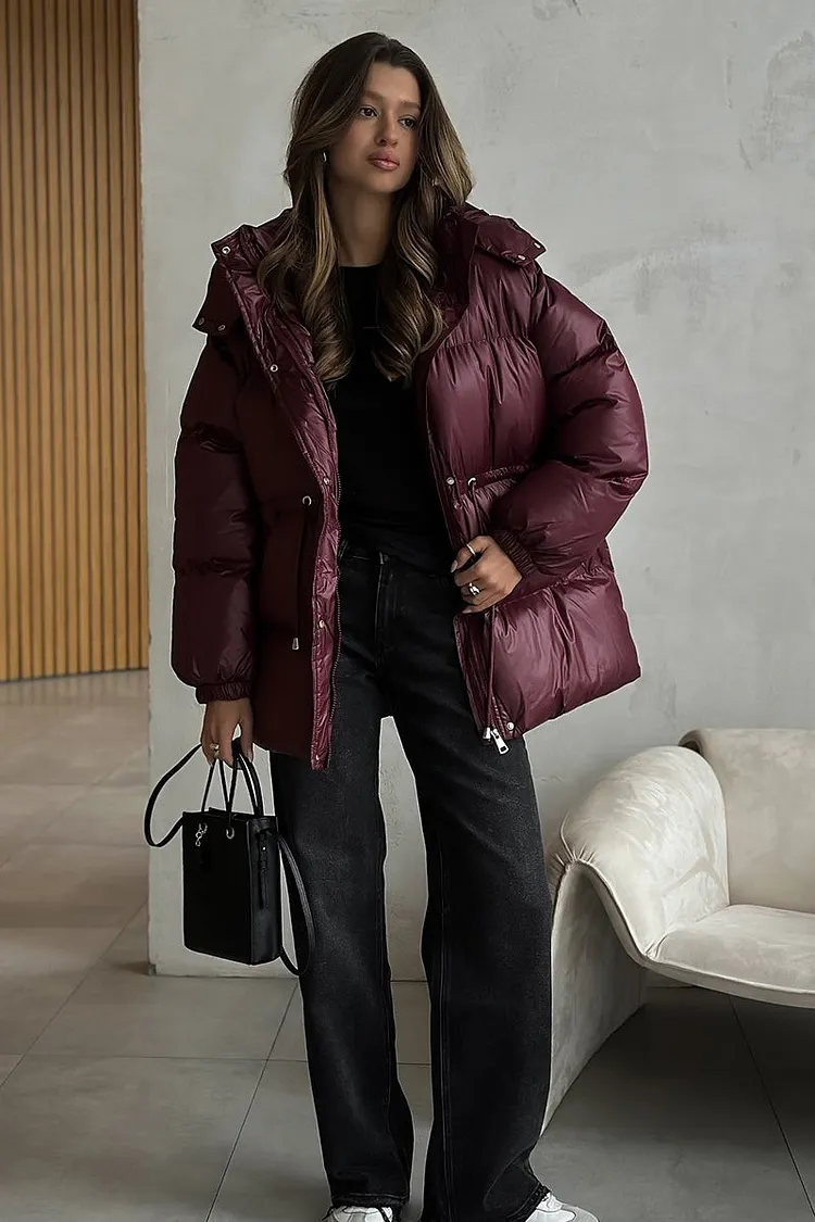 Adjustable Drawstring Hooded Puffer Jacket