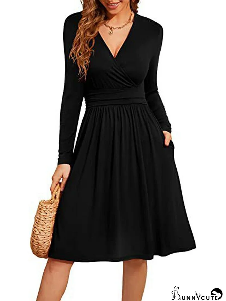Long Sleeve Casual V-Neck Floral Party Midi Dress