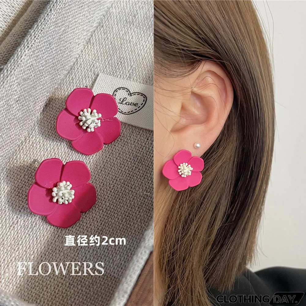 Women Fashion Geometric Fluorescent Rose Without Ear Hole Ear Clip Earrings