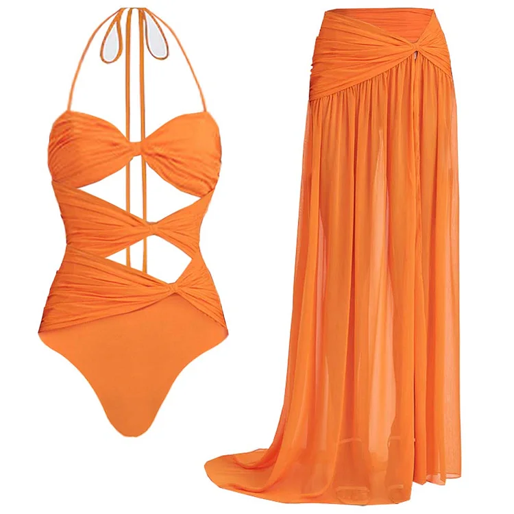  Orange Kink One Piecce Swimsuit and Skirt（Shipped on Jul 20th）