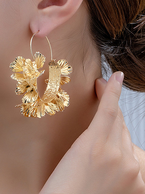 Flower Shape Drop Earrings GOLD-One_size