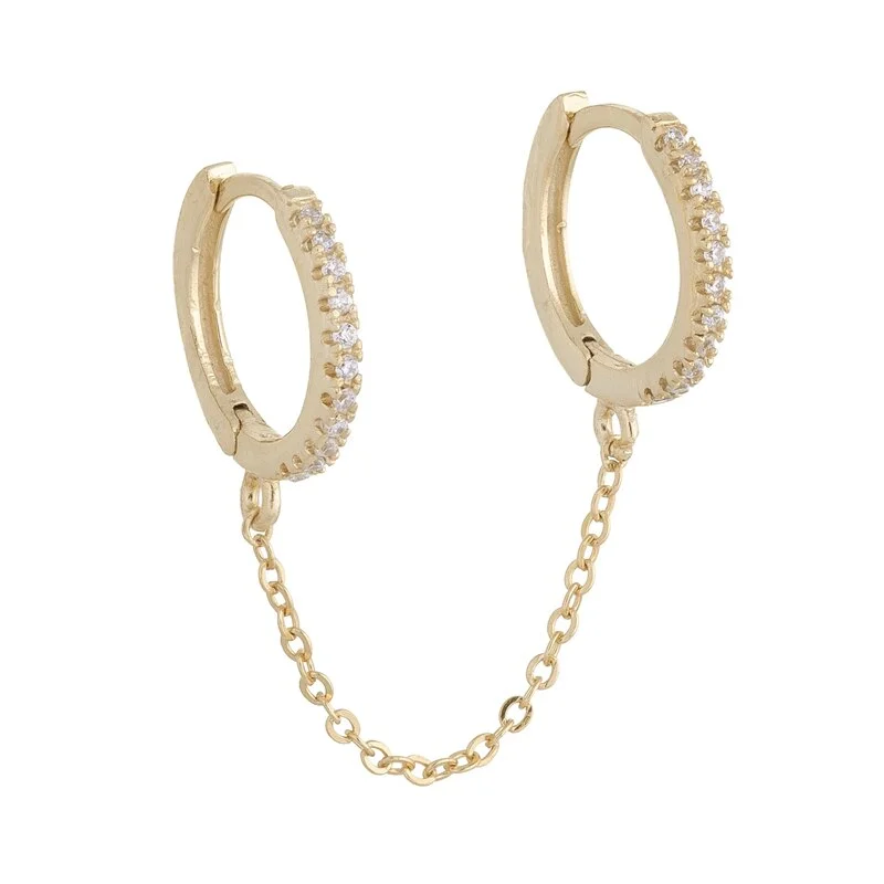 Two-Ear Pierced Shiny Crystal Inlaid Zircon Drop Chain Earrings Jewelry