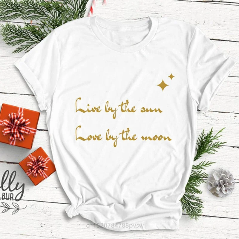Live By The Sun Love By The Moon Women Funny Print T-shirt Summer Black Fashion Tops Tee Girl 90S Harajuku Clothes,Drop Ship