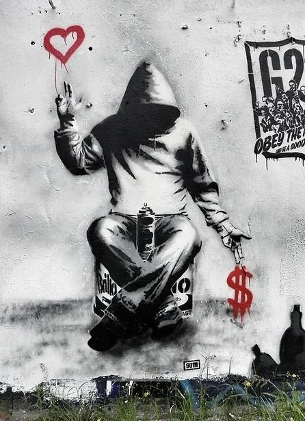 Banksy Love Over Money Graffiti Street Art Canvas Printing Posters and Prints Wall Art Pictures for Living Room Decor (No Frame)