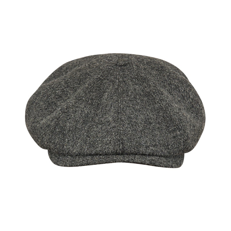 SHELBY Harris Tweed Genuine Scottish 8 Panels Newsboy PEAKED  Cap Applejack Bandit Hooligan Vintage Gangster Wool Fall Hat MID GRAY