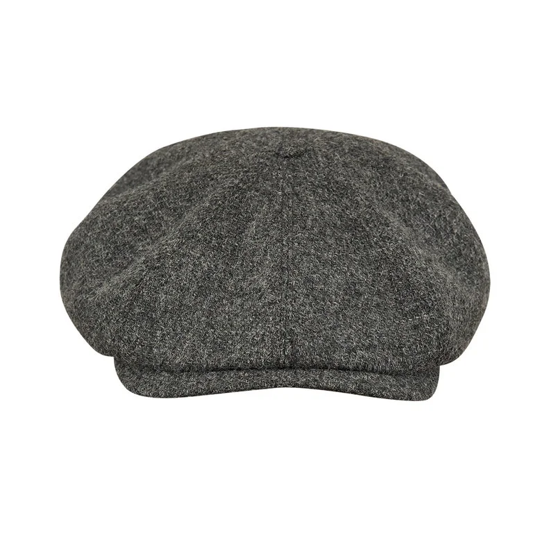SHELBY Harris Tweed Genuine Scottish 8 Panels Newsboy PEAKED  Cap Applejack Bandit Hooligan Vintage Gangster Wool Fall Hat MID GRAY