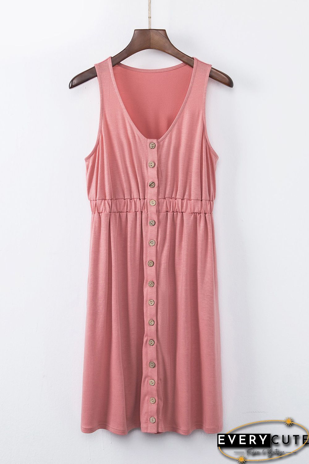 Pink Buttons Sleeveless High Waist Mini Dress