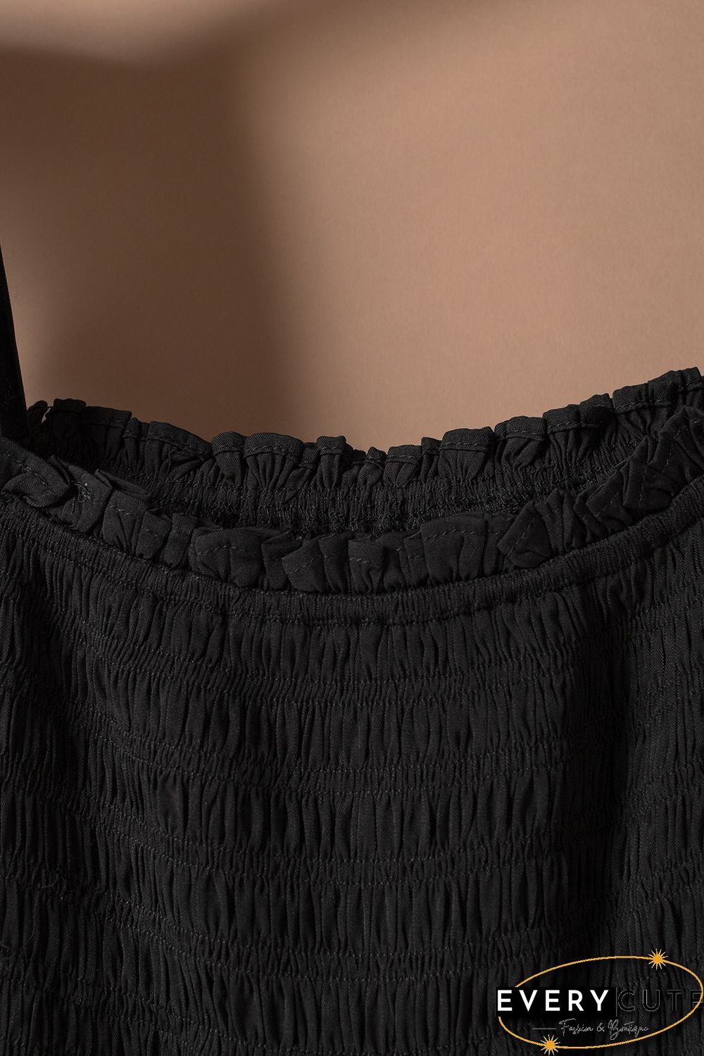 Smocked Pocketed Ruffled Sleeveless Wide Leg Jumpsuit