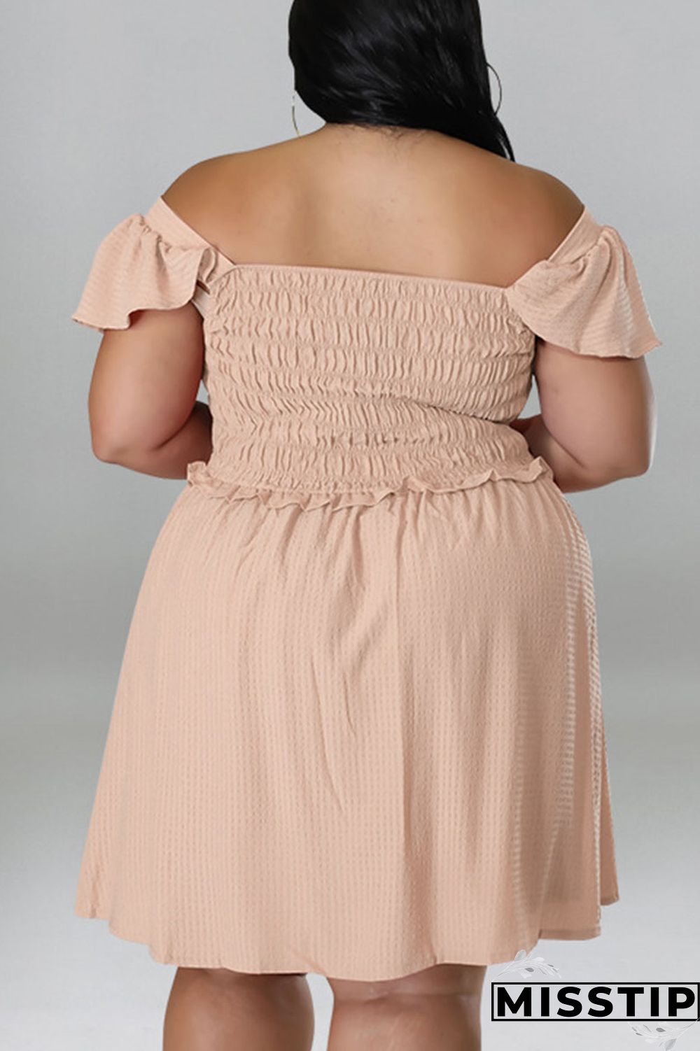 Rose Red Casual Sweet Solid Patchwork Fold Off the Shoulder A Line Plus Size Dresses