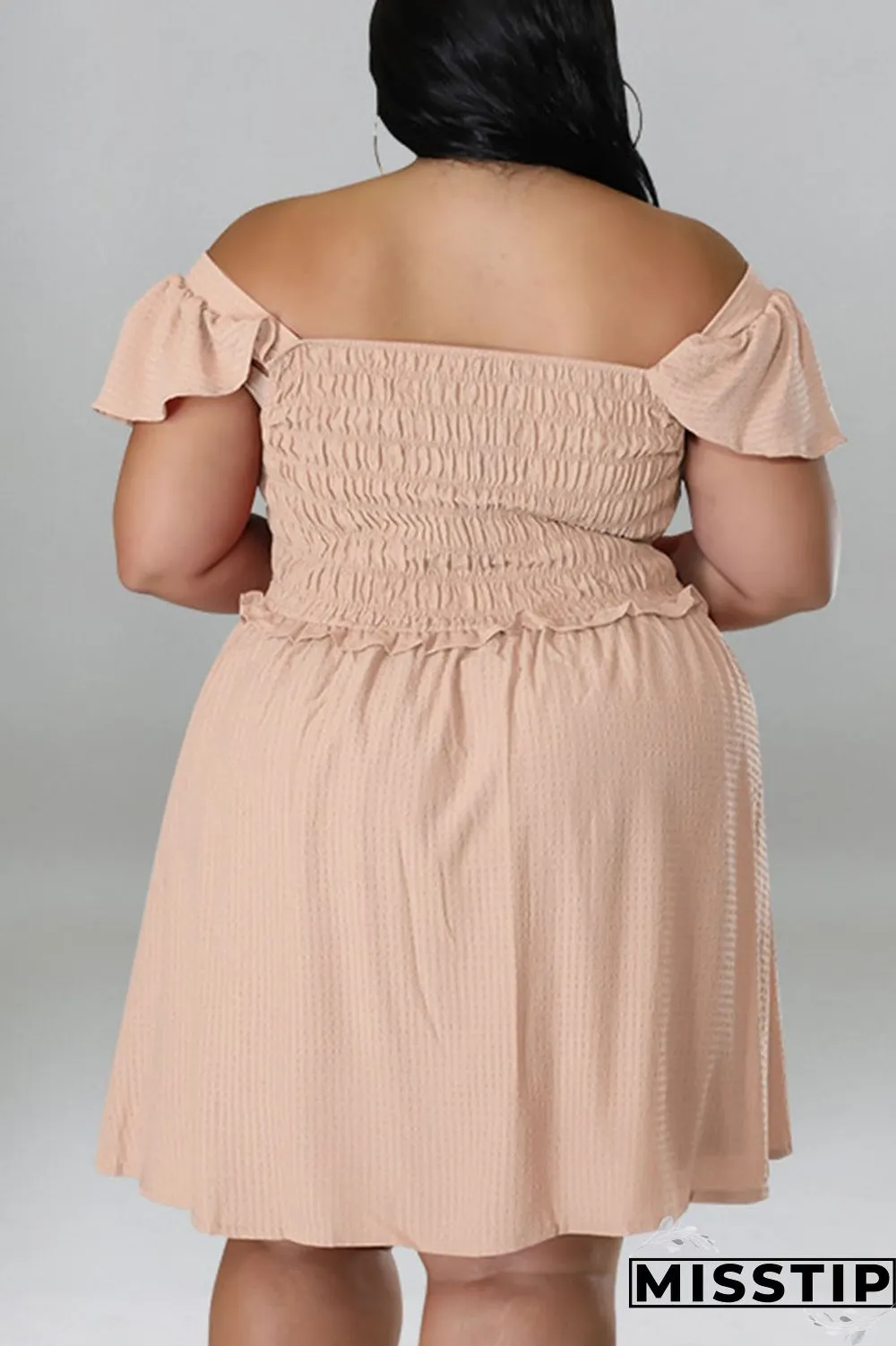 Rose Red Casual Sweet Solid Patchwork Fold Off the Shoulder A Line Plus Size Dresses