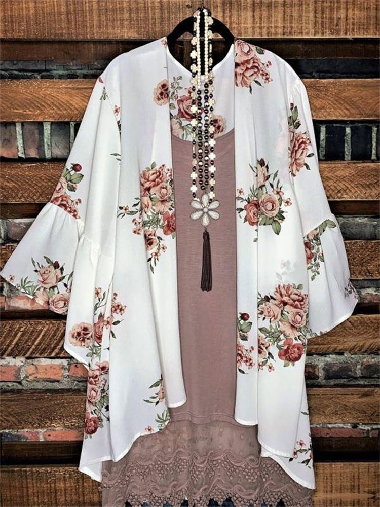 Oversized Casual Printed Kimono P175195620