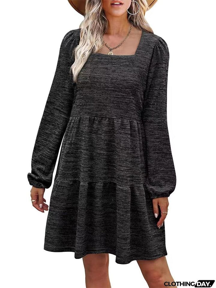 Stylish Square Collar Splice Dresses for Female