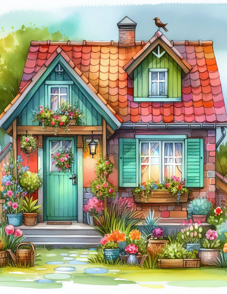 Colorful Cottage 40*50CM (Canvas) Full Round Diamond Painting gbfke