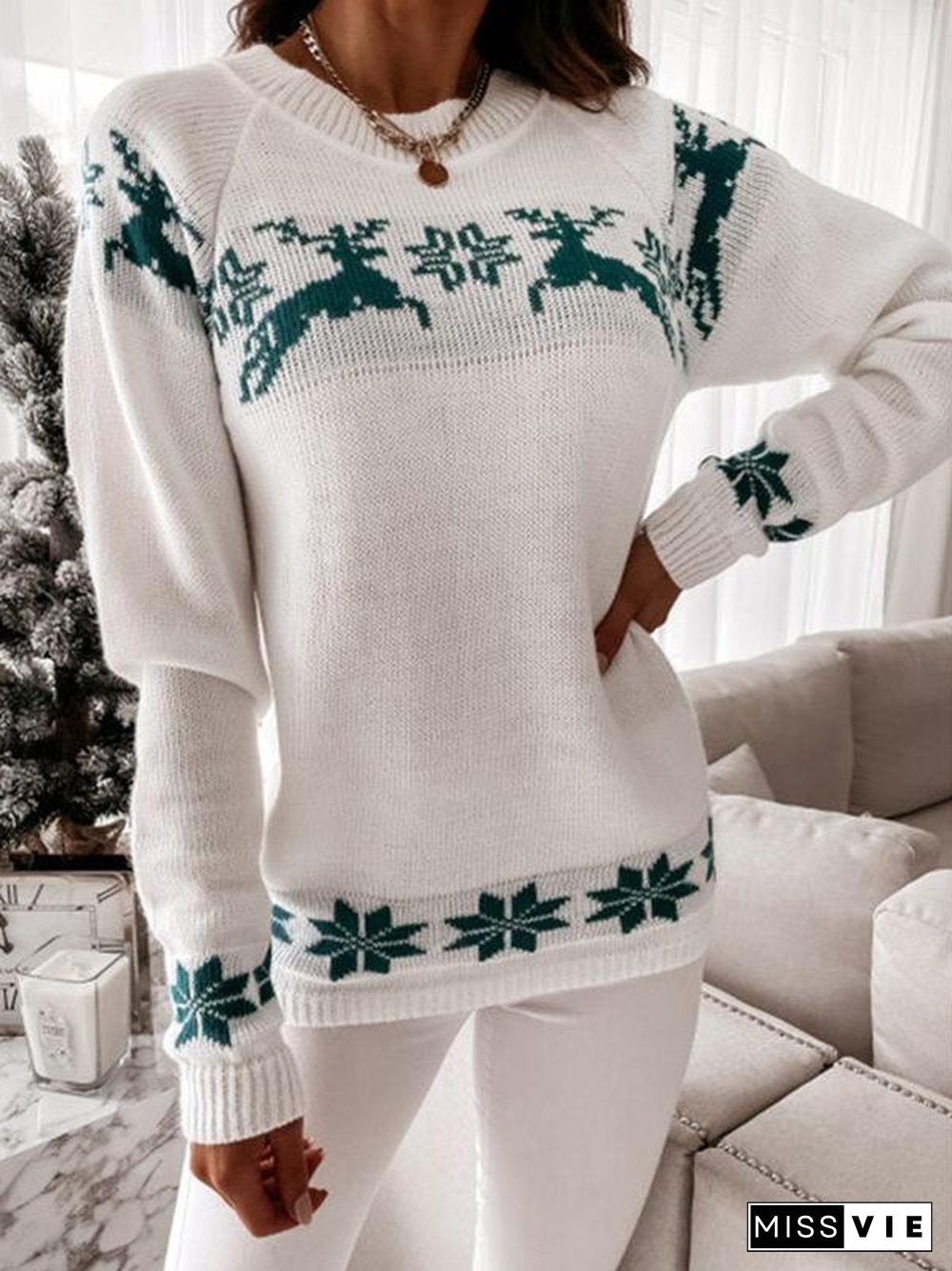 Women's Knitted Scoop Neck Long Sleeve Sweater Top