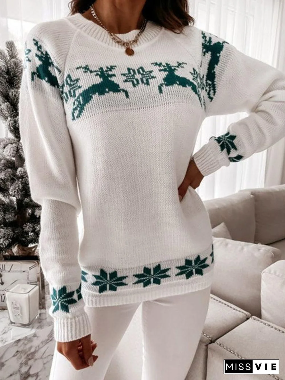 Women's Knitted Scoop Neck Long Sleeve Sweater Top