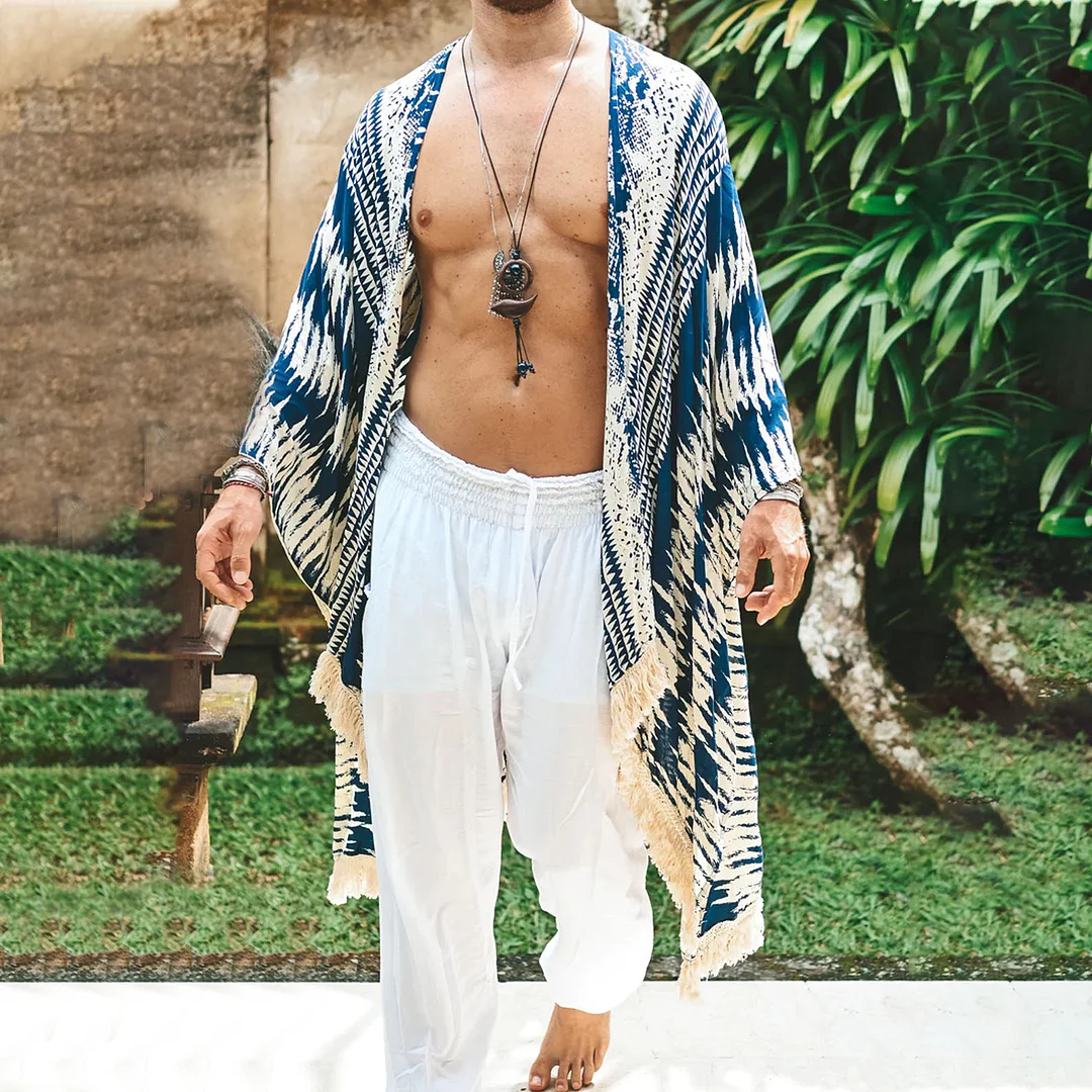 Linen Tribal Print Robe Kimono-inspireuse