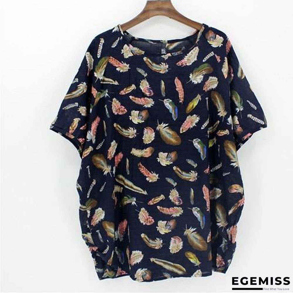 4XL Plus Size Women Batwing Casual Tops Tees Floral Print Cotton Linen Blouses | EGEMISS