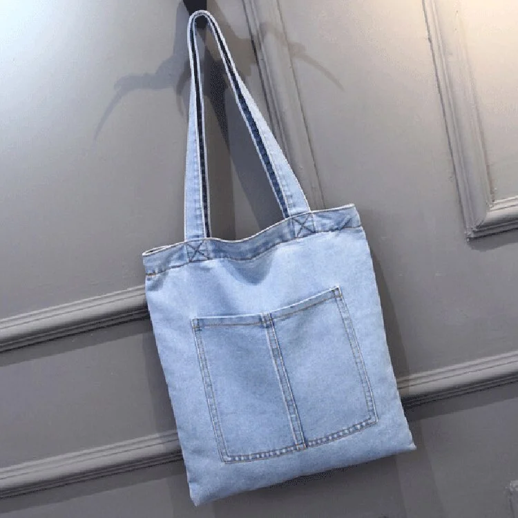 Woherb 2022 New Large Capacity Women Shoulder Bags Wild Casual Handbag Street Canvas Denim Shoulder Bag Solid Color Zipper Shopping Bag