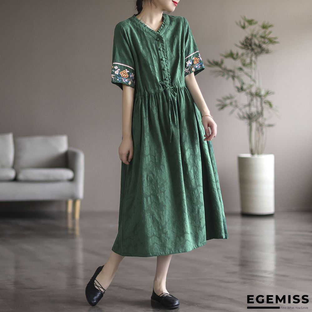 Cotton Embroidered Short Sleeve Dress Feminine Loose Knee-length Dress | EGEMISS