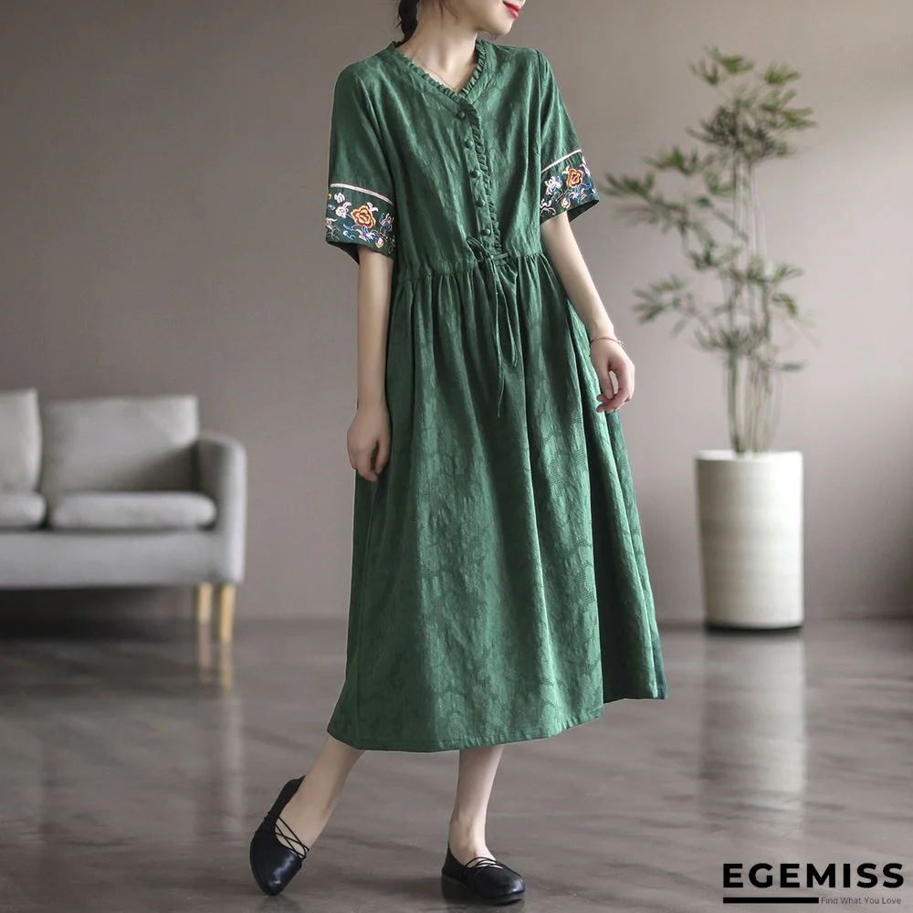 Cotton Embroidered Short Sleeve Dress Feminine Loose Knee-length Dress | EGEMISS