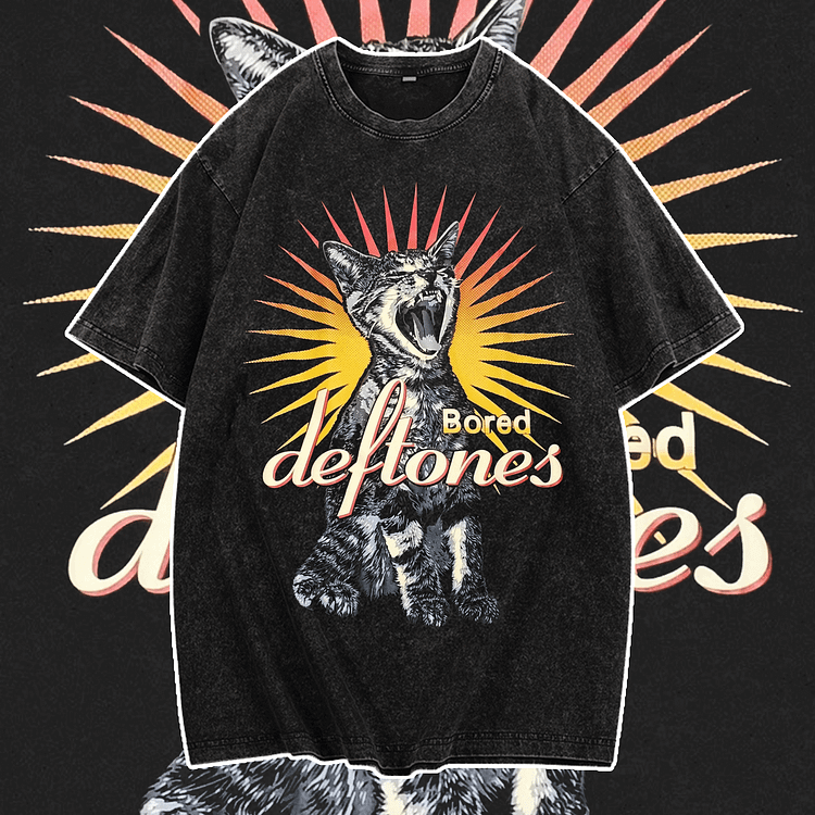Davidhawaii100% Cotton Casual Street Retro Rock Trend Cat T-Shirt - 100% Cotton