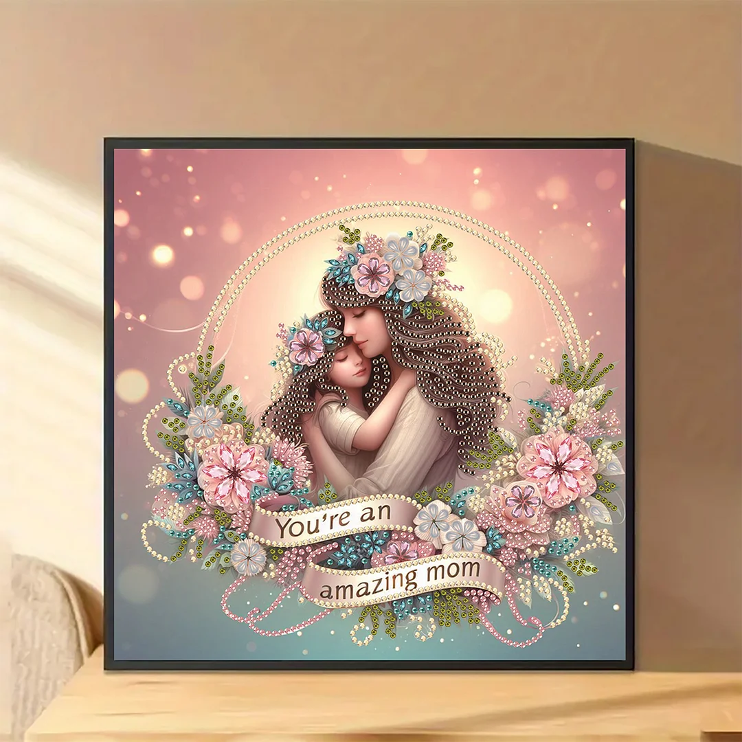 Diamond Painting - Partial Special Shaped Drill - Mother Daughter Hug(Canvas|30x30cm)