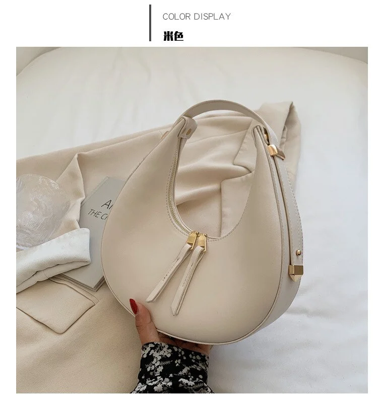 Pongl Leather Women Luxury Designer Handbag Purses 2022 Fashion Vintage Wallet Double Zipper Half Moon Crescent Hobos Shoulder Bags