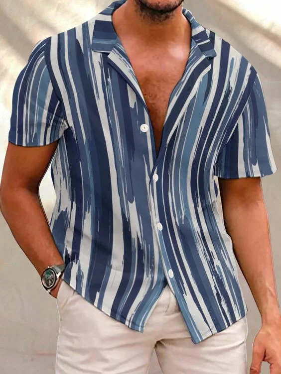 Men's Casual Vertical Stripe Printed Short Sleeve Shir