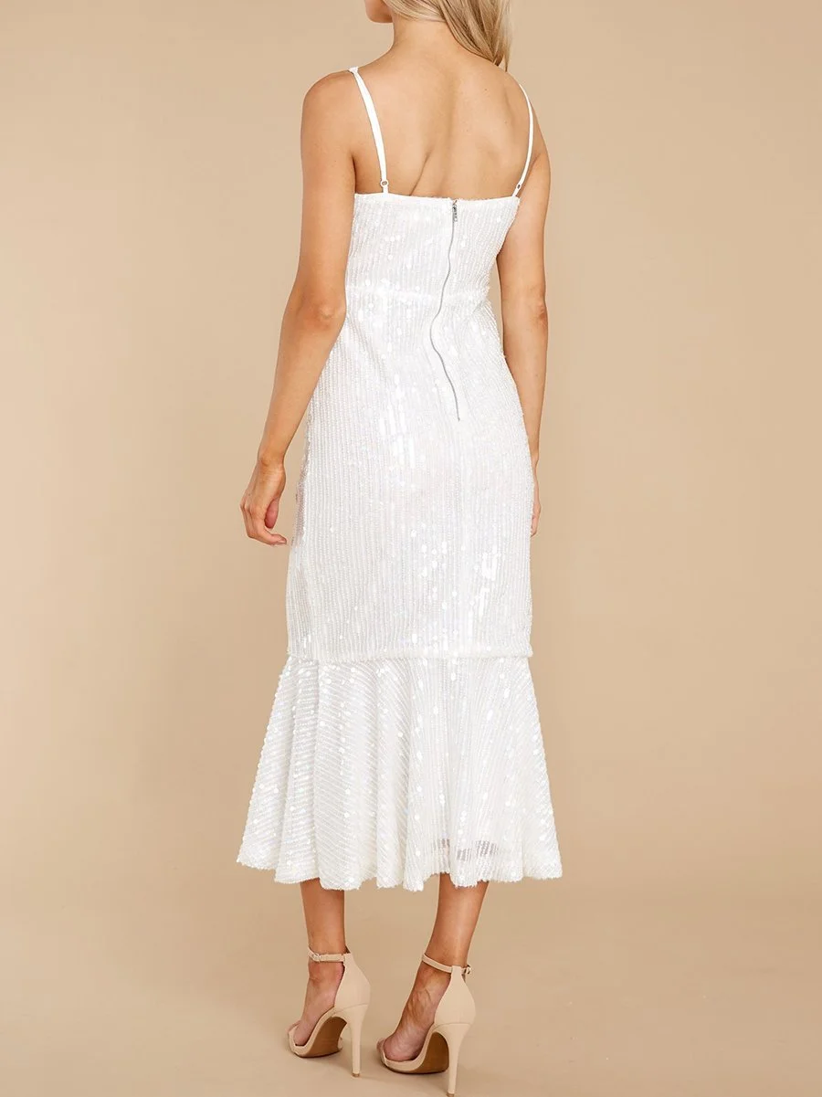 White Sequin Midi Dress