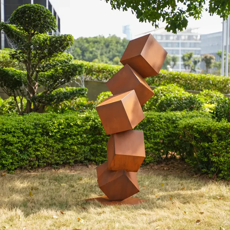 Stacked Cubes Abstract Corten Steel Garden Sculpture