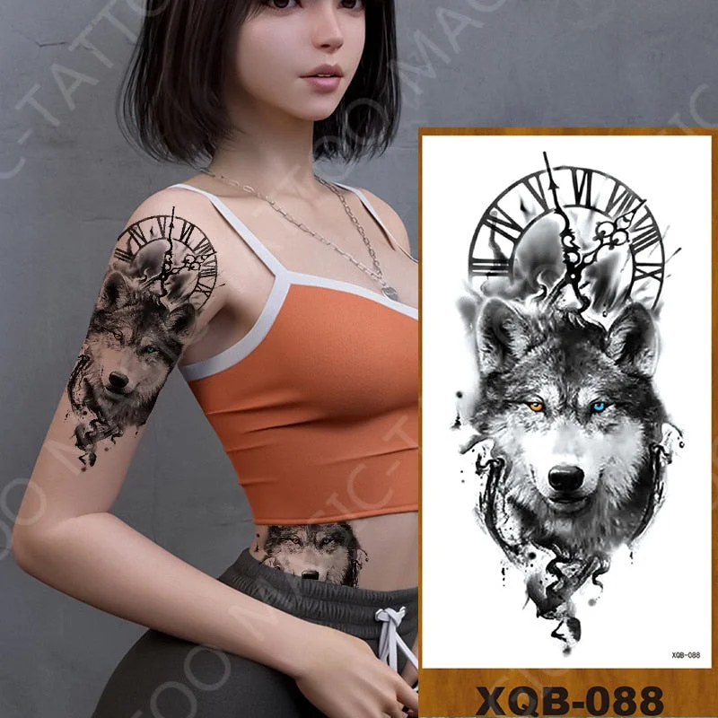 Waterproof Temporary Tattoo Sticker Wolf Diamond Flower Body Art Arm Fake Tatoo Women Men Chest Lace Henna Mandala Flash Tattoos