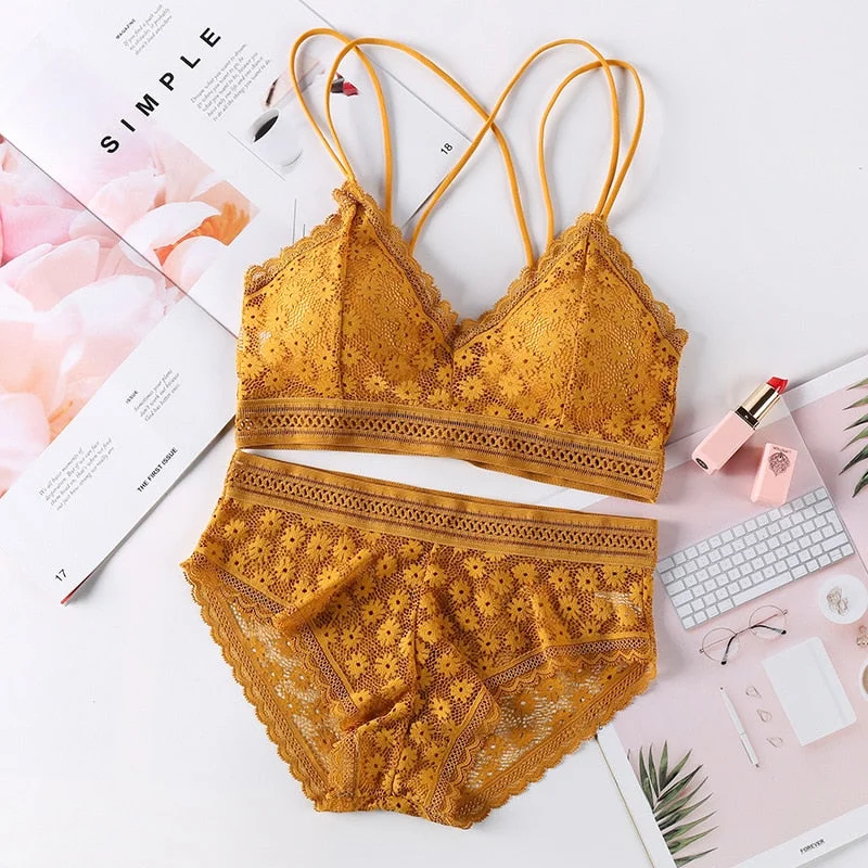 Beauty Back Sexy Women's Underwear Set Lace Bralette Push-up Bra and Panty Sets Female Brassiere Embroidery Sexy Lingerie Set