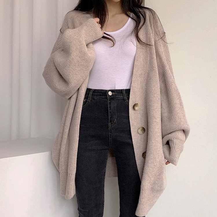 Plain Shift Buttoned Casual Sweater QueenFunky