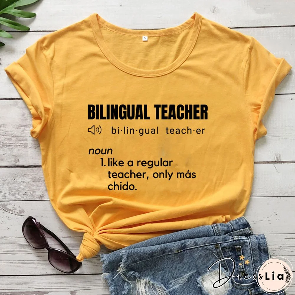 Bilingual Teacher Definition T-Shirts SpanishTeacher ShirtsFunnyBilingualTeacher Tee Women Trendy CasualArtisticTop