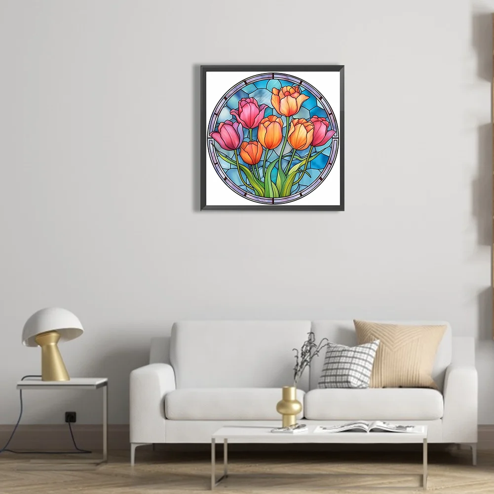 Diamond Painting - Full Round Drill - Stained Glass Flower(30*30cm)