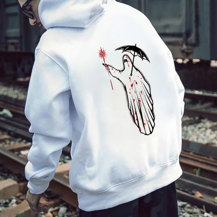 The Great White Ghost 👻 White Printed Hoodie "For what is the bloodshed? For whom are the tears shed?"