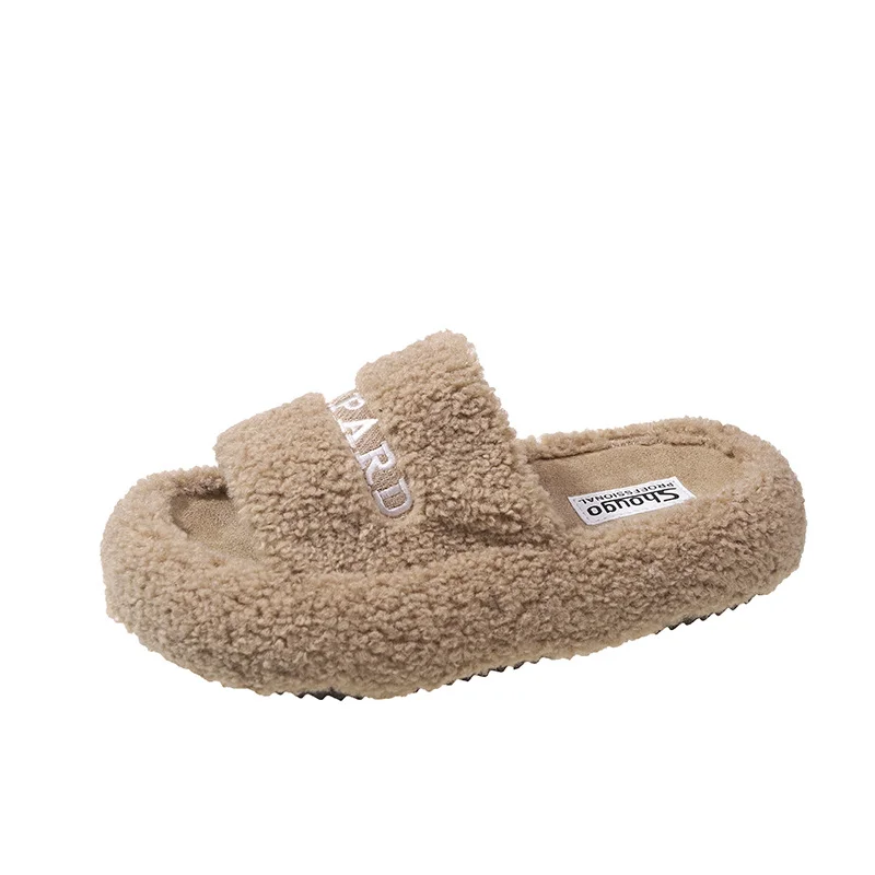 Yyvonne Hair Slippers Women Wear Casual Home Thick Spring And Autumn Embroidered Plush Slippers To Keep Warm High Sense