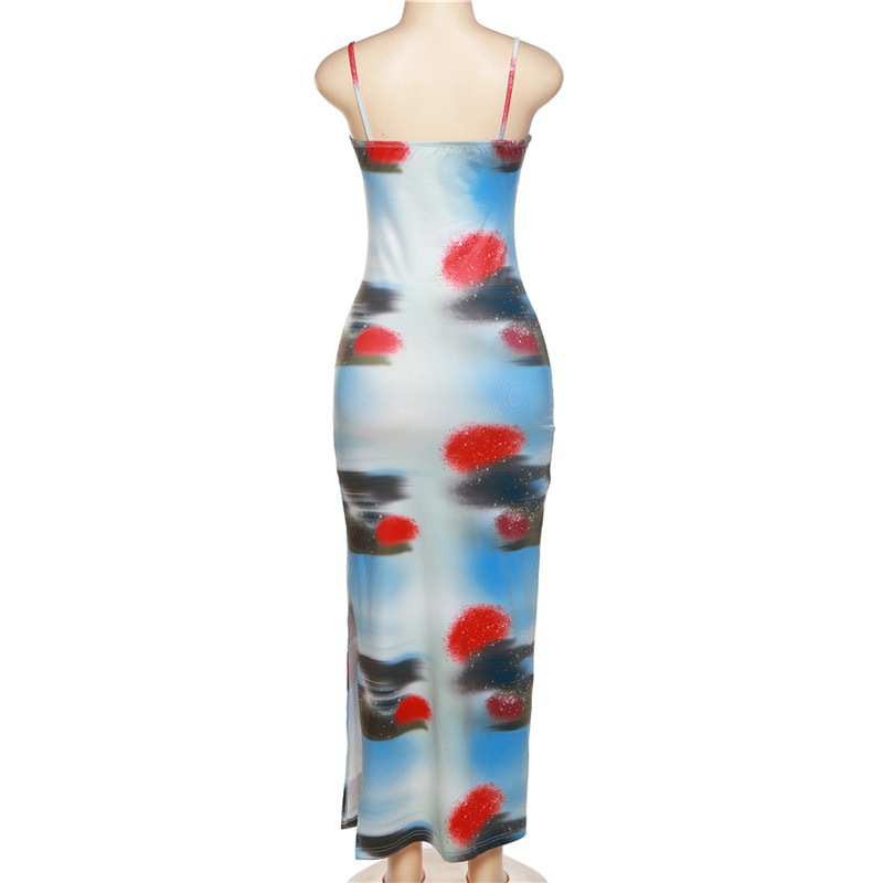 Ootddress Contrast Casual For Women Dress Printed Slim Hot Backless Split Holiday Halter Dresses Outfits Off-Shoulder Summer Dress