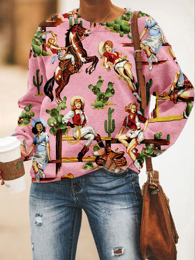 Western Vintage Print Hoodie