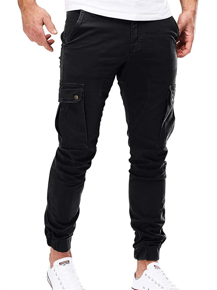 New Men's Tight Pants Men's Workwear Solid Color Multi-pocket Pants S-3XL